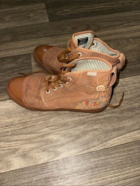 BANGS Women's Tan High-Top Canvas Sneakers with Sun Embroidery